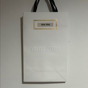 Miu Miu White Paper Gift Bag with Black Handles and Gold Trim